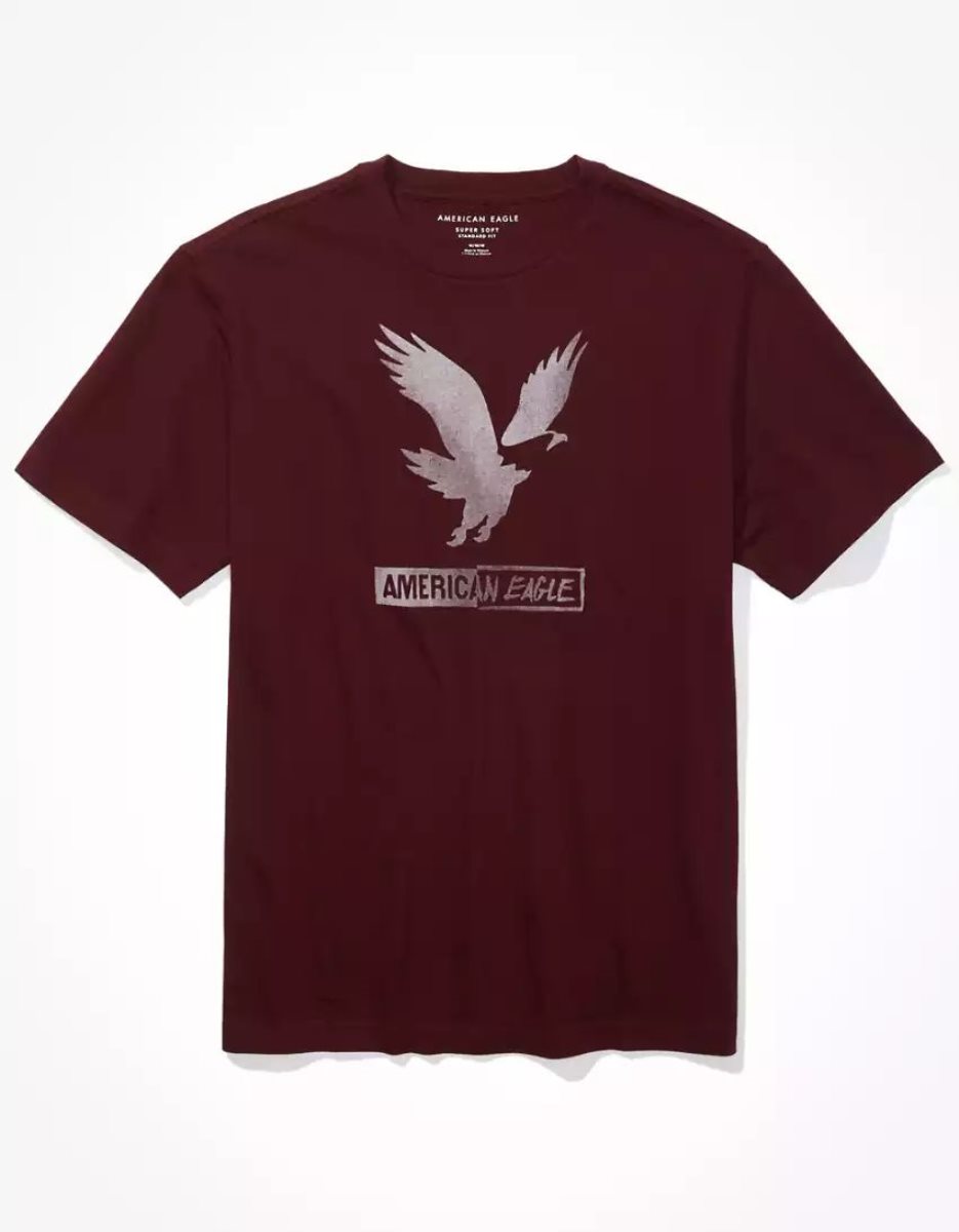 T Shirt Graphique American Eagle AE Super Soft Logo Bordeaux Homme | TPD-62170442